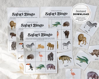 Safari Animal Bingo Kids Party Game, Printable Birthday Party Game, Educational Resource, Kids Game, INSTANT DOWNLOAD