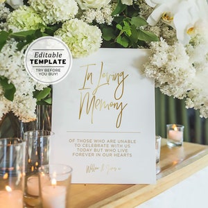 Juliette Minimalist Gold, In Loving Memory Sign, Wedding Memorial Sign, Wedding Memory Table Sign, Printable | EDITABLE TEMPLATE #017