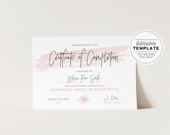 Blush Certificate of Completion, Certificate of Appreciation, Certificate of Achievement | EDITABLE TEMPLATE #004 Juliette Minimalist