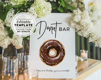 Juliette Minimalist Donut Bar Sign -Pick from 80+ Donut Graphics!, EDITABLE TEMPLATE, Printable #004