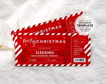 Christmas Sledding Ticket Template, Sleighing Christmas Vacation Ticket | PRINTABLE EDITABLE TEMPLATE #082