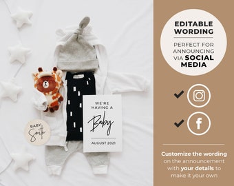 Leo Digital Pregnancy Announcement, Baby Due Date, Social Media Pregnancy Announcement, Digital Download, Editable Template