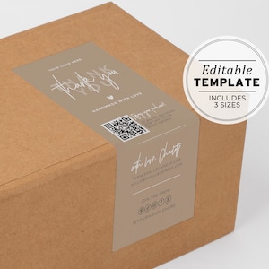 May include: A brown cardboard box with a thank you sticker. The sticker has a handwritten thank you message, a heart, and the text "Handmade with love". The sticker also includes a QR code and the text "For your purchase! Scan to receive 10% off of your next order". The sticker also includes the text "with love, Chatty" and a website address. The sticker also includes the text "Join the crew" and a social media handle.