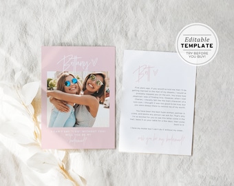 Blush Minimalist Will you be my bridesmaid Bridesmaid Proposal Photo Card | EDITABLE TEMPLATE #035