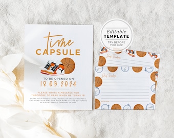 Minimalist Basketball Theme Time Capsule Sign and Card Set | EDITABLE TEMPLATE, PRINTABLE #067