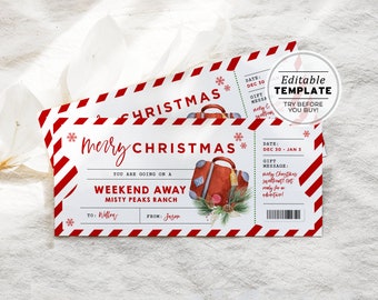 Printable Weekend Away Christmas Gift Voucher Template, Surprise Weekend Away Ticket Gift | EDITABLE TEMPLATE #082 #091