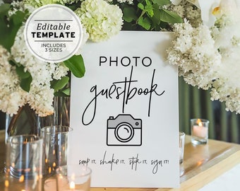 Photo Guestbook Sign, Wedding Photo Guestbook Sign, Photo Guestbook Printable | EDITABLE TEMPLATE Juliette #004