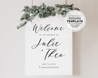 Wedding Welcome Sign Template Editable Printable Modern Minimalist #002