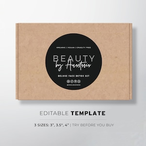 Minimalist Large Round Custom Label Template - 3 Sizes: 3&quot; / 3.5&quot; / 4&quot;, Custom Business Sticker | EDITABLE TEMPLATE #054 #043 Willow