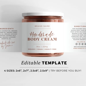 Jar Label Template, Wrap Around Ingredients Label,Minimalist Esthetician Small Business Product Label, Printable Editable #043 #070 Ceramica