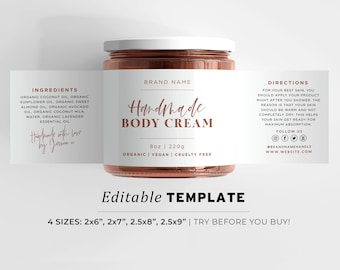 Jar Label Template, Wrap Around Ingredients Label,Minimalist Esthetician Small Business Product Label, Printable Editable #043 #070 Ceramica