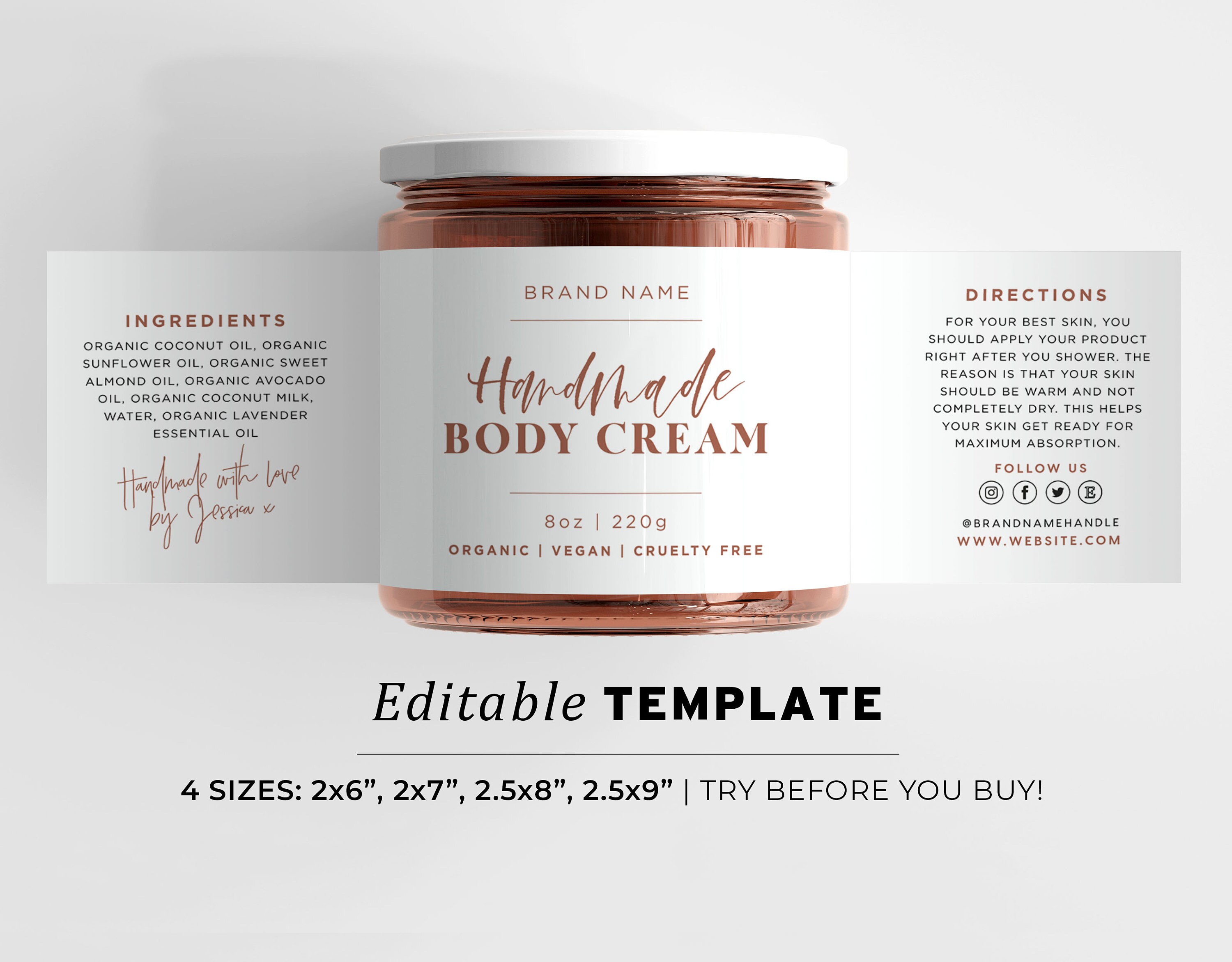 Jar Label Template Wrap Around Ingredients Label Minimalist 
