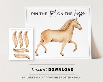 Pin the Tail on the Horse Kids Party Game Printable Poster, Birthday Party Game, INSTANT DOWNLOAD