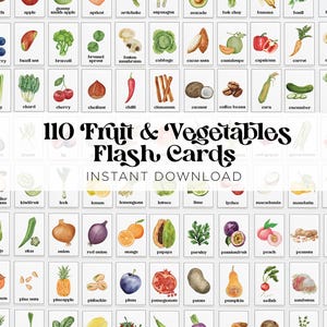 110 tarjetas didácticas de frutas, verduras, frutos secos y hierbas, tarjetas didácticas Montessori, frutas y verduras en acuarela, material didáctico para profesores, DESCARGA INMEDIATA