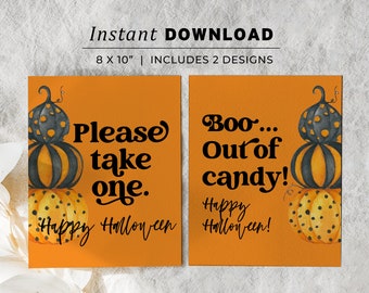 Halloween Candy Bowl Sign Set, Please Take One, Out of Candy, Halloween Porch Sign, Trick or Treat Sign | INSTANT DOWNLOAD