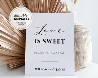 Mr White Minimalist Wedding Dessert Table Love is Sweet Sign, Printable EDITABLE TEMPLATE #001