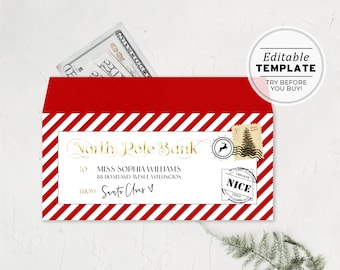 Santa Money Envelope Template - Printable Christmas Cash Gift Wallet | EDITABLE TEMPLATE #082