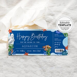 Printable Aquarium Ticket Birthday Gift Template, Surprise Gift ...
