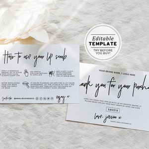 Juliette Minimalist Lip Scrub Instructions Card, Editable AfterCare Card | PRINTABLE EDITABLE TEMPLATE #050 #043