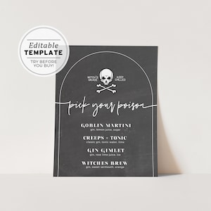 Witches Grade Choisissez votre boisson empoisonnée pour Halloween,Panneau pour fête d&#39;Halloween à thème Halloween | MODÈLE MODIFIABLE