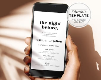 Mr White Minimalist Rehearsal Dinner Evite, Electronic Invite, Printable | EDITABLE TEMPLATE #001