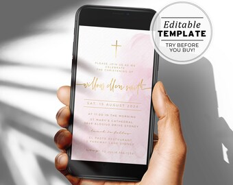 Primrose Gold Baptism, Christening evite, Electronic Invite Template | EDITABLE TEMPLATE #108