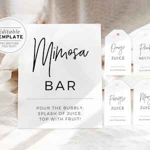 Leyton Script  Printable Mimosa Bar Sign and Juice Tags – Black