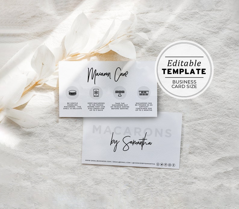 Minimalist Business Macarons Care Business Card Size EDITABLE TEMPLATE 050 043 Juliette image 1