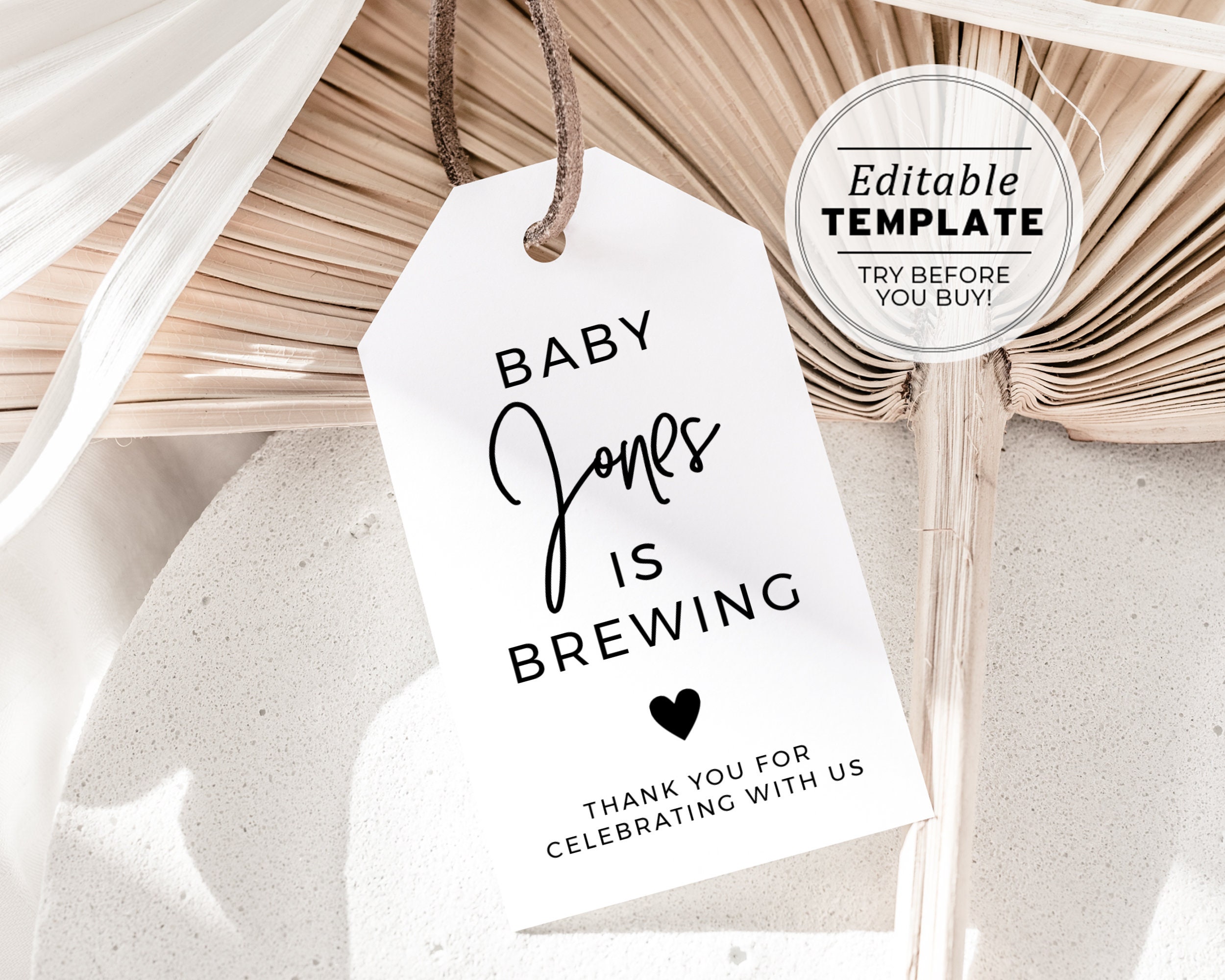 Juliette Minimalist Baby Shower Favor Tags, Thank you Tags, Tea