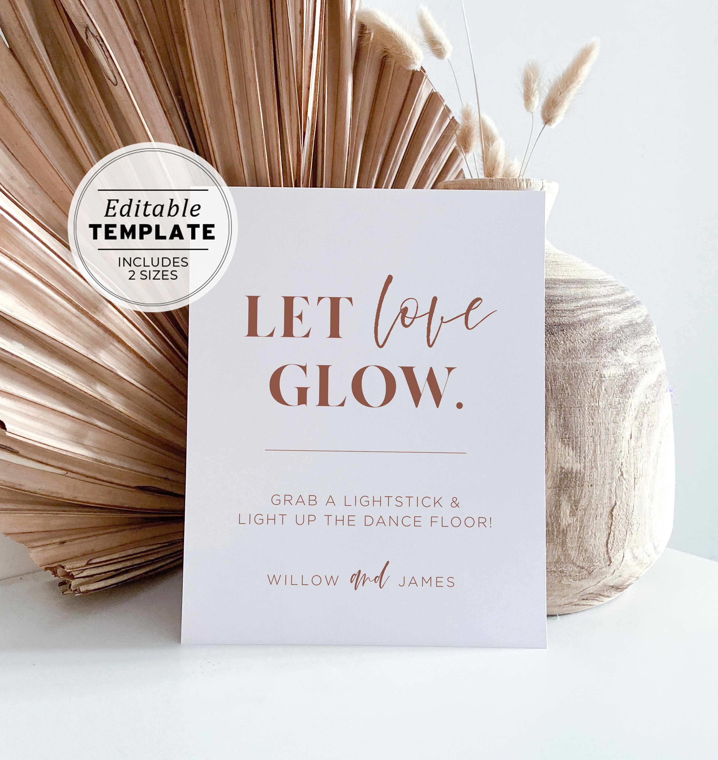 Glow Stick Wedding Send Off Sign, Let Love Glow, Minimalist Modern,  Editable Template, Printable, Instant Download, Templett, 8x10 #0009-71S