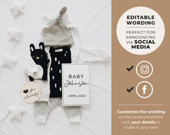 Bobby Social Media Pregnancy Announcement, Baby Due Date, Baby Announcement, Birth Announcement, Digital Download, Editable Template