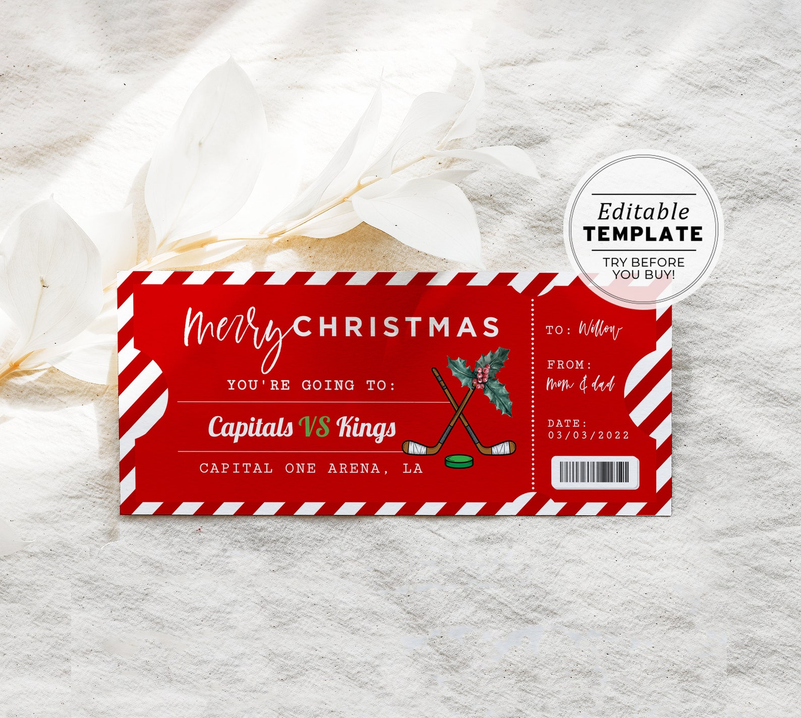 Printable Hockey Game Ticket Christmas Gift Template Santa - Etsy