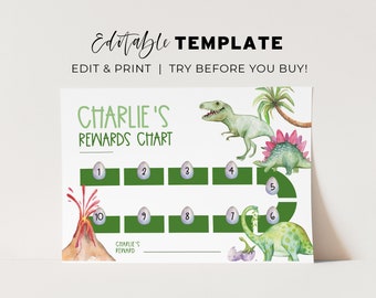 Editable Dino Island Rewards Chart, Dinosaur Rewards Chart, Printable Rewards Chart | EDITABLE TEMPLATE #046