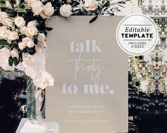 Talk THIRTY to me Minimalist 30th Birthday Party Welcome Sign | Editable Template, Printable #047 Scandi Minimalist