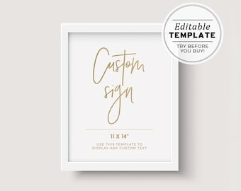 Juliette Gold Minimalist Customizable Blank 11x14" Sign Template, Instant Print Sign | EDITABLE TEMPLATE #017