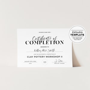 Minimalist Certificate of Completion, Certificate of Appreciation Printable EDITABLE TEMPLATE 055 043 image 1