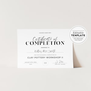 Minimalist Certificate of Completion, Certificate of Appreciation Printable EDITABLE TEMPLATE 055 043 image 1