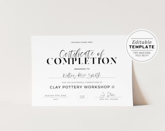 Minimalist Certificate of Completion, Certificate of Appreciation Printable | EDITABLE TEMPLATE #055 #043