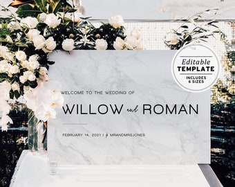 Minimalist Marble Textured Wedding Welcome Sign | EDITABLE TEMPLATE, Printable #022