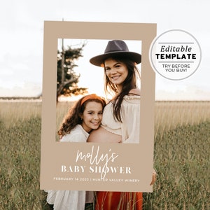 Nue Baby Shower Photo Booth Frame, Minimalist Baby Shower Photo Props, Baby Shower Photo Frame, Printable Editable Template #038