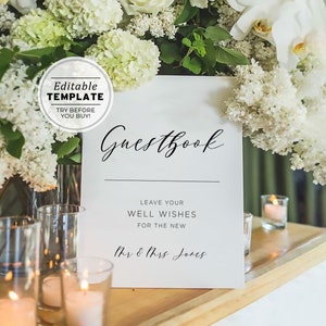 Classic Modern Wedding Guest Book Sign Printable, Please Sign Our Guest Book Sign Template, Wedding Guestbook Sign, Modern Table Signs #002
