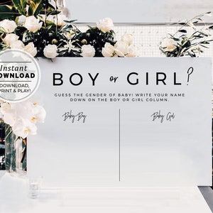 He or She What Will Baby Be Sign, Gender Guessing Baby Shower Game | INSTANT DOWNLOAD, PRINTABLE #004 Juliette Minimalist