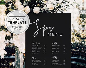 Willow Minimalist Spa Menu Sign, Beauty Price List, Small Business Printable | EDITABLE TEMPLATE #054 #043