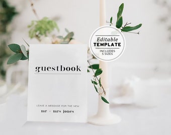 Minimalist Wedding Guest Book Sign Printable, Please Sign Our Guest Book Sign Template, Wedding Guestbook Sign #001