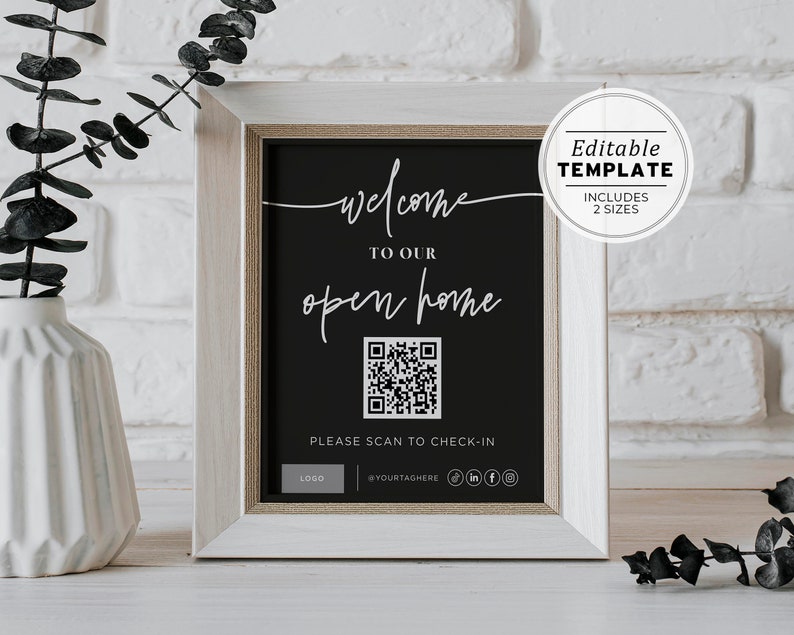 Welcome Scan Image Willow Minimalist Open Home QR Sign in Welcome Sign Template Printable ...
