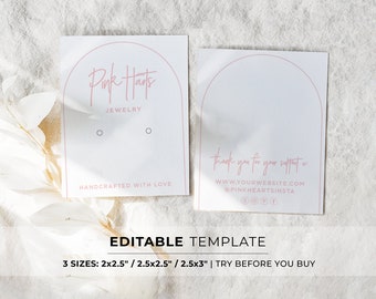 Editable Earing Display Card Template, 3 Sizes - 2x2.5" / 2.5x2.5" / 2.5x3" #037 #043 Blush Arch