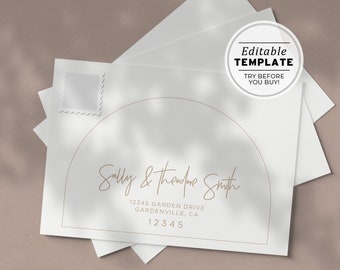 Nue Arch Minimalist Handwritten Style A7 Envelope Template - Front and Back | EDITABLE TEMPLATE #038