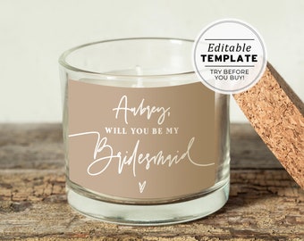 DIY Custom Photo Bridesmaid Proposal Candle Label Template, Picture Bridesmaid Proposal | EDITABLE TEMPLATE #031 #038 Nue Minimalist