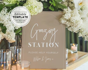 Nue Arch Minimalist Grazing Station Sign, Printable EDITABLE TEMPLATE #038