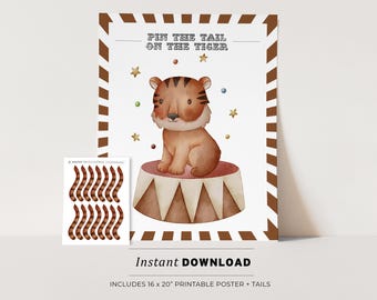 Pin the Tail on the Tiger, Circus Kids Party Game Printable Poster, Birthday Party Game, INSTANT DOWNLOAD